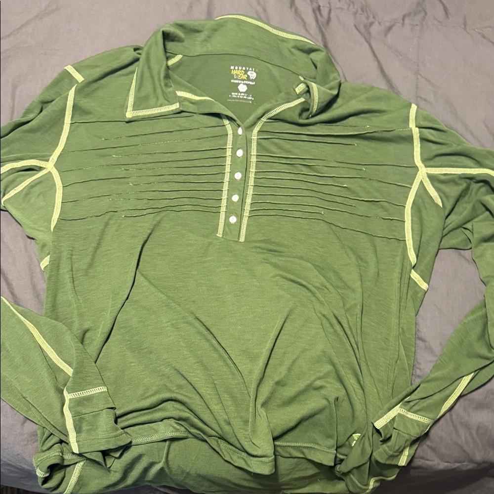 Mountain Hardwear Moss Green Long-Sleeve Polo with Pintuck Detail